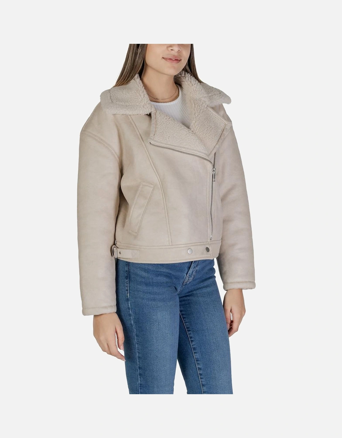 Faux Leather Double-Breasted Jacket Women - Beige Jackets