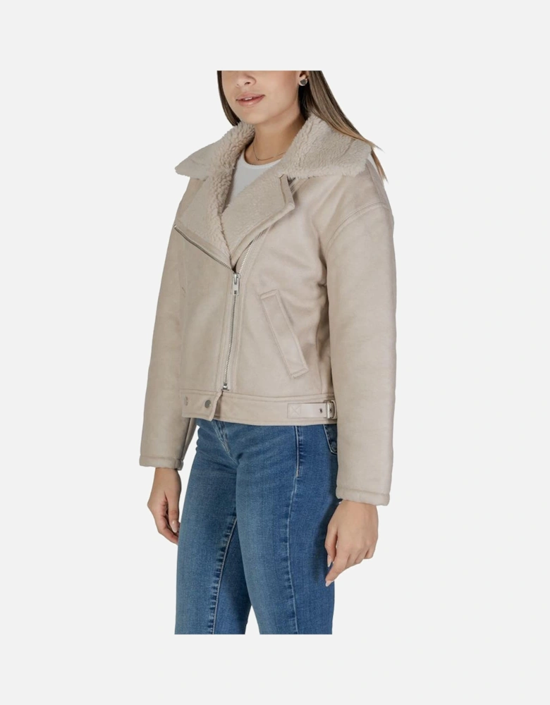 Faux Leather Double-Breasted Jacket Women - Beige Jackets