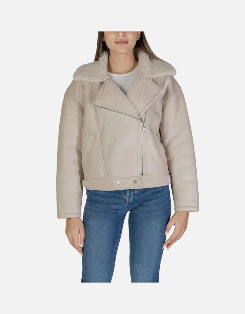Faux Leather Double-Breasted Jacket Women - Beige Jackets