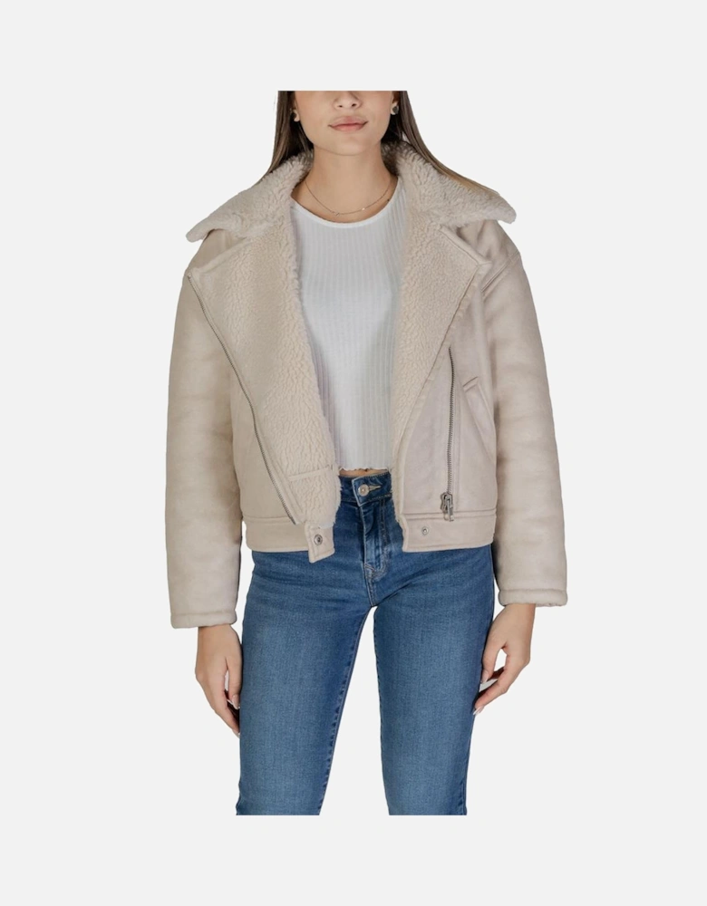 Faux Leather Double-Breasted Jacket Women - Beige Jackets