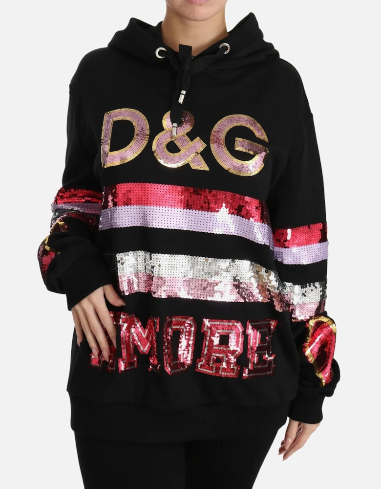 Hooded Sweater with Sequin Embroidery Women - Black
