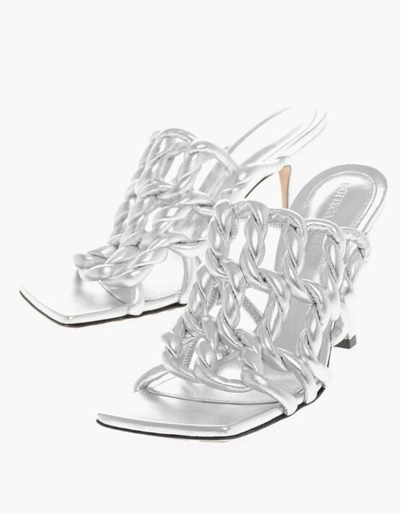 Signature Woven Lame Leather Spool Heel Sandals Women - Gray