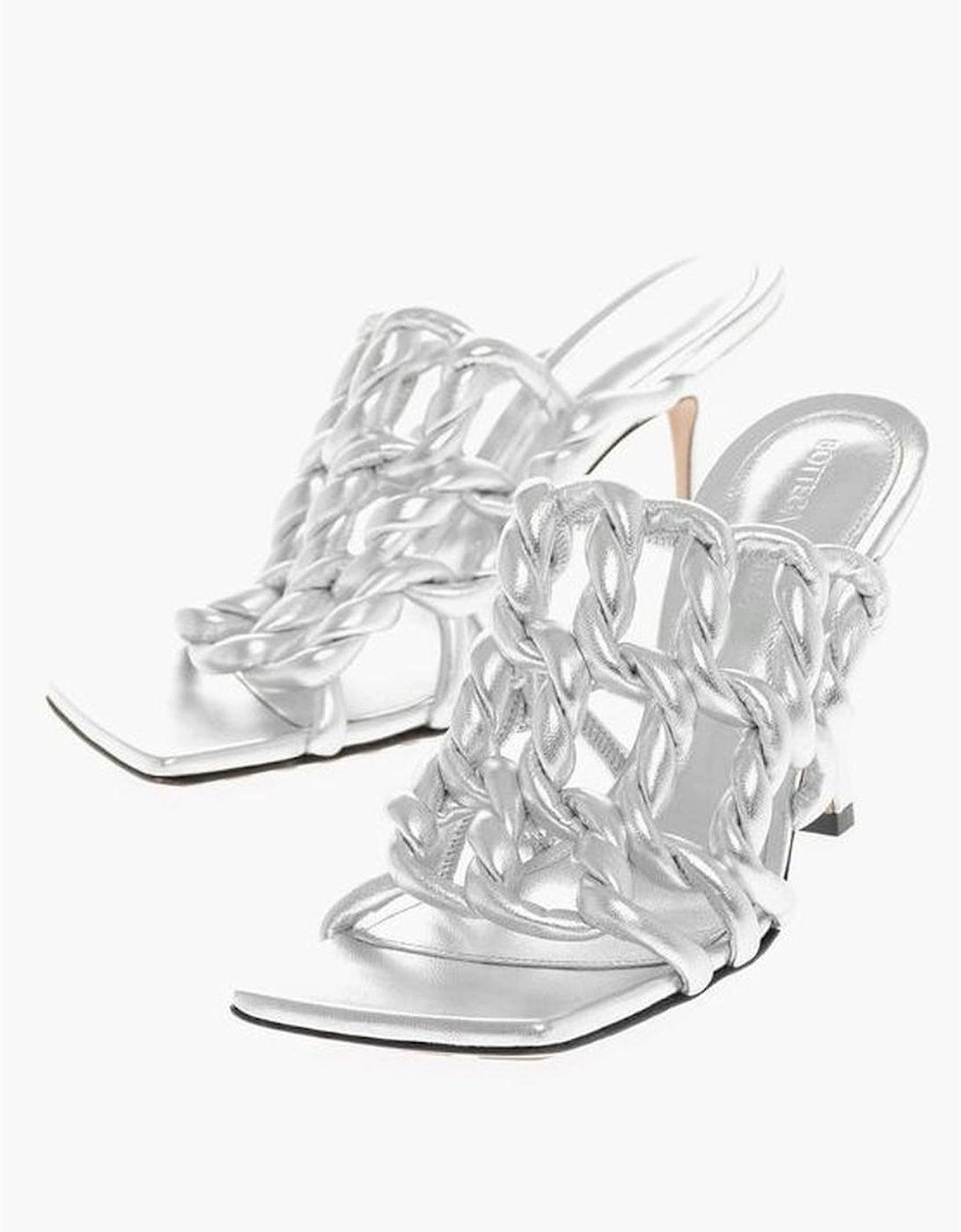 Signature Woven Lame Leather Spool Heel Sandals Women - Gray