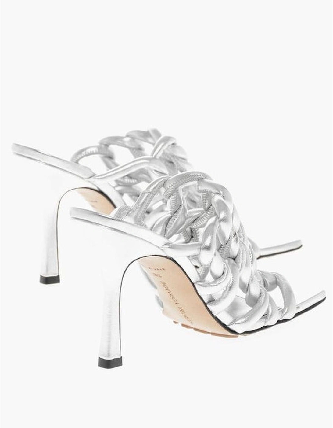 Signature Woven Lame Leather Spool Heel Sandals Women - Gray