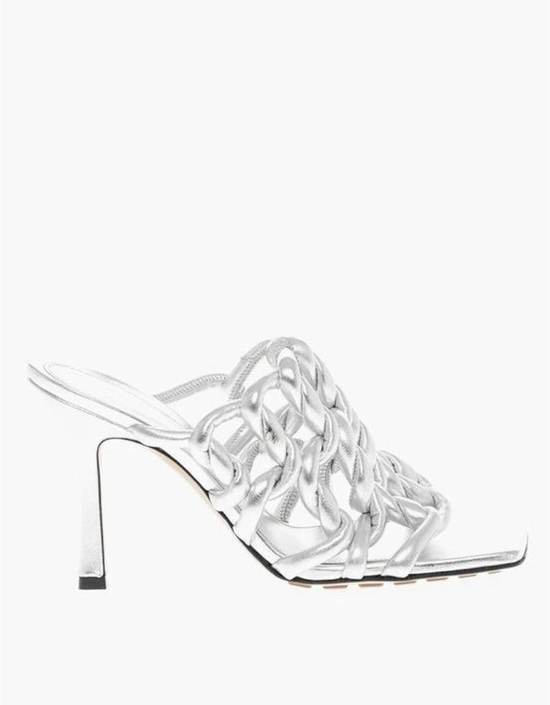 Signature Woven Lame Leather Spool Heel Sandals Women - Gray