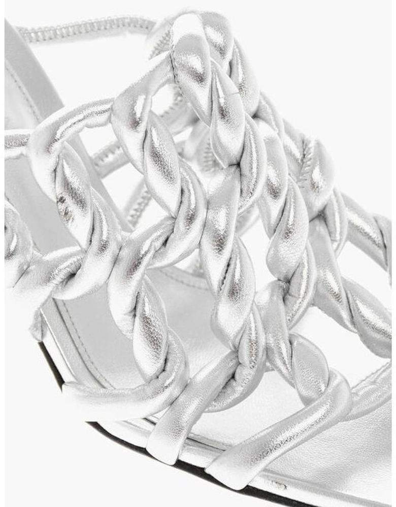 Signature Woven Lame Leather Spool Heel Sandals Women - Gray