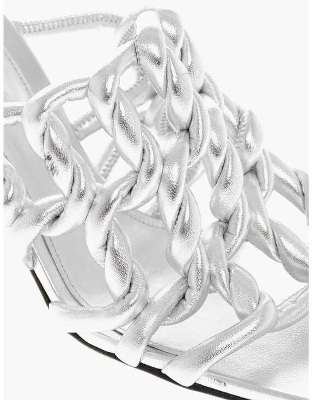 Signature Woven Lame Leather Spool Heel Sandals Women - Gray, 6 of 5