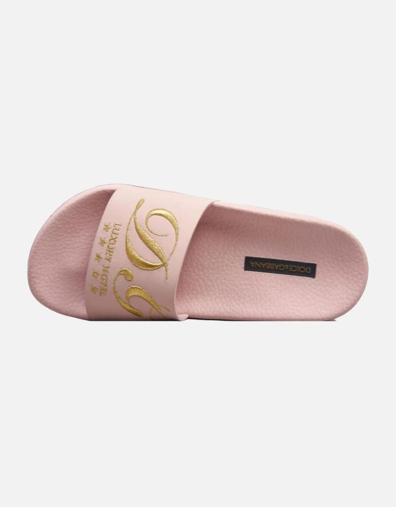 Luxury Leather Slippers with Embroidery Women - Pink