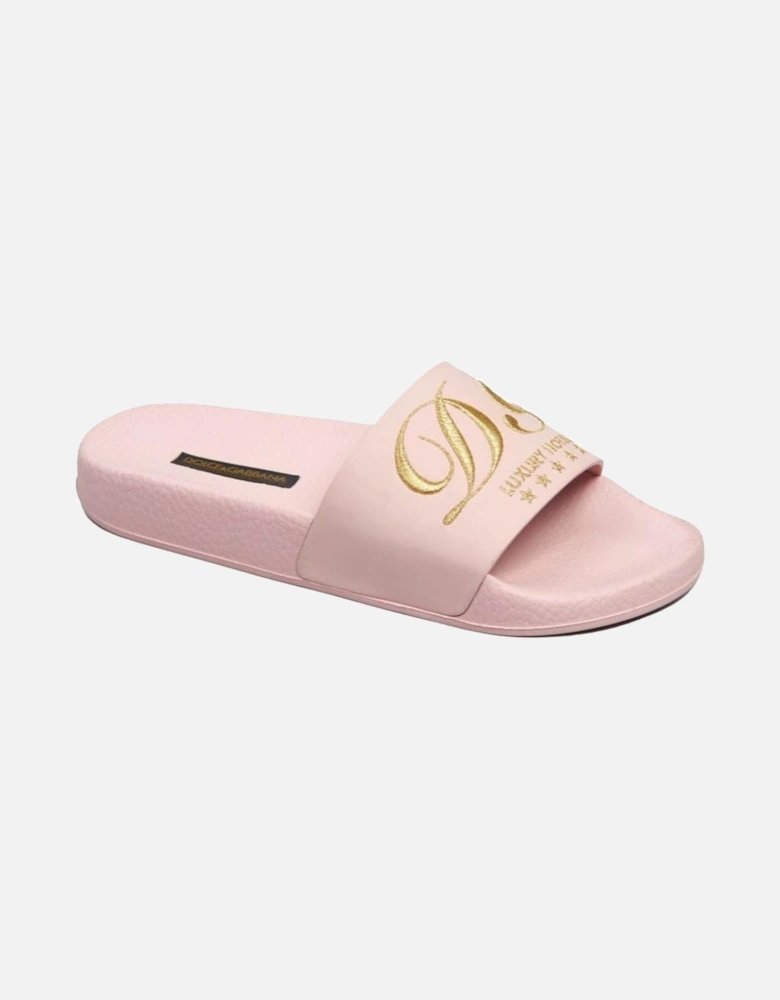 Luxury Leather Slippers with Embroidery Women - Pink