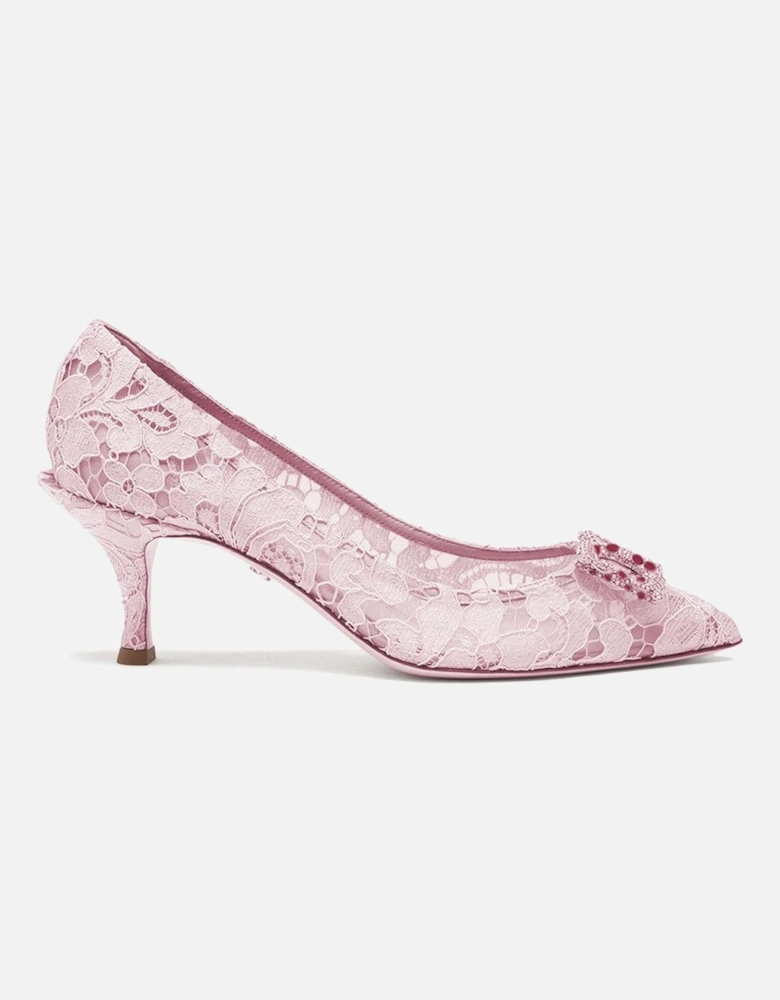 Floral Lace Pumps with Jeweled Logo Women - Pink