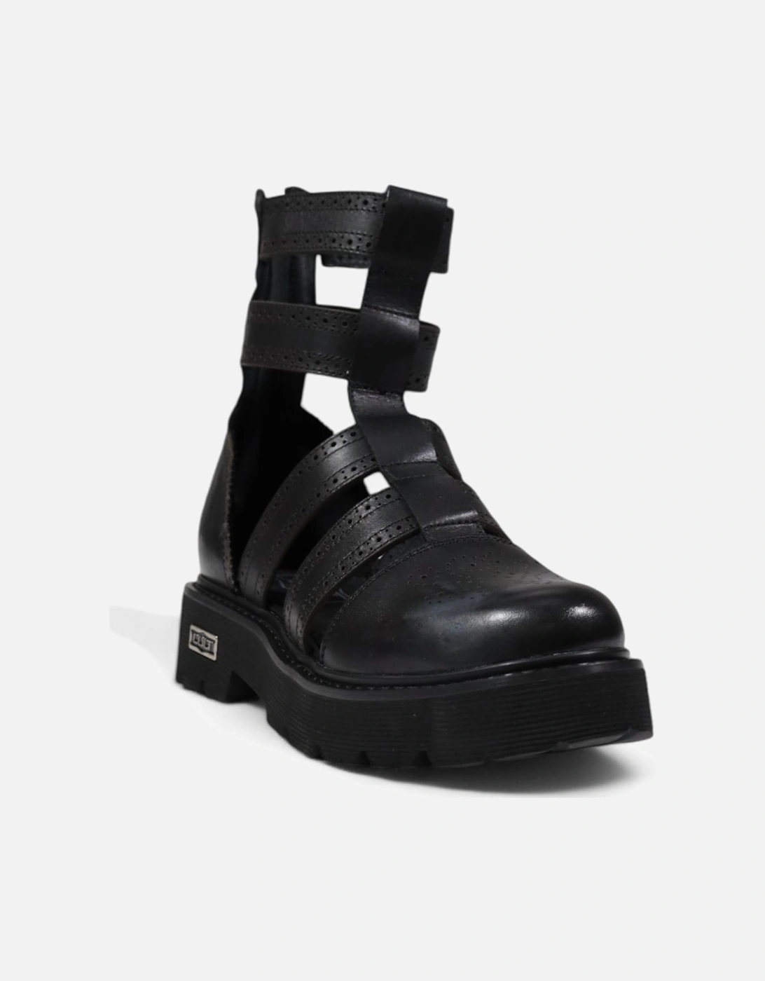 Leather Sandals with Zip and Rubber Sole Women - Black, 3 of 2