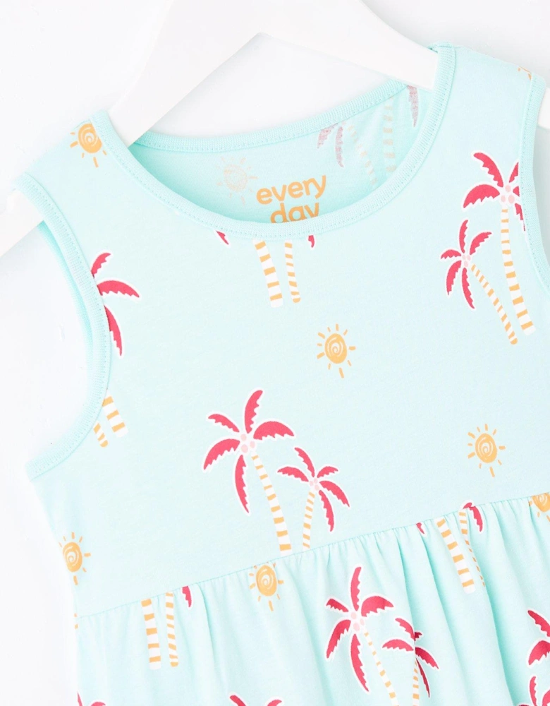 Girls Palm Print Sleeveless Dress - Multi