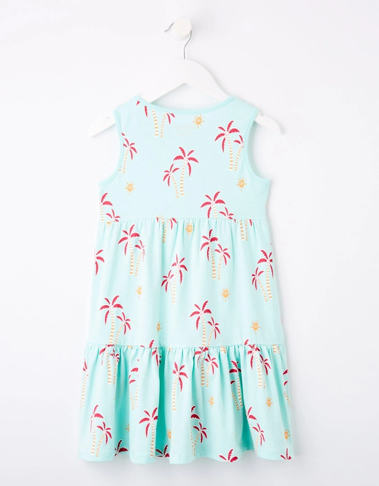 Girls Palm Print Sleeveless Dress - Multi