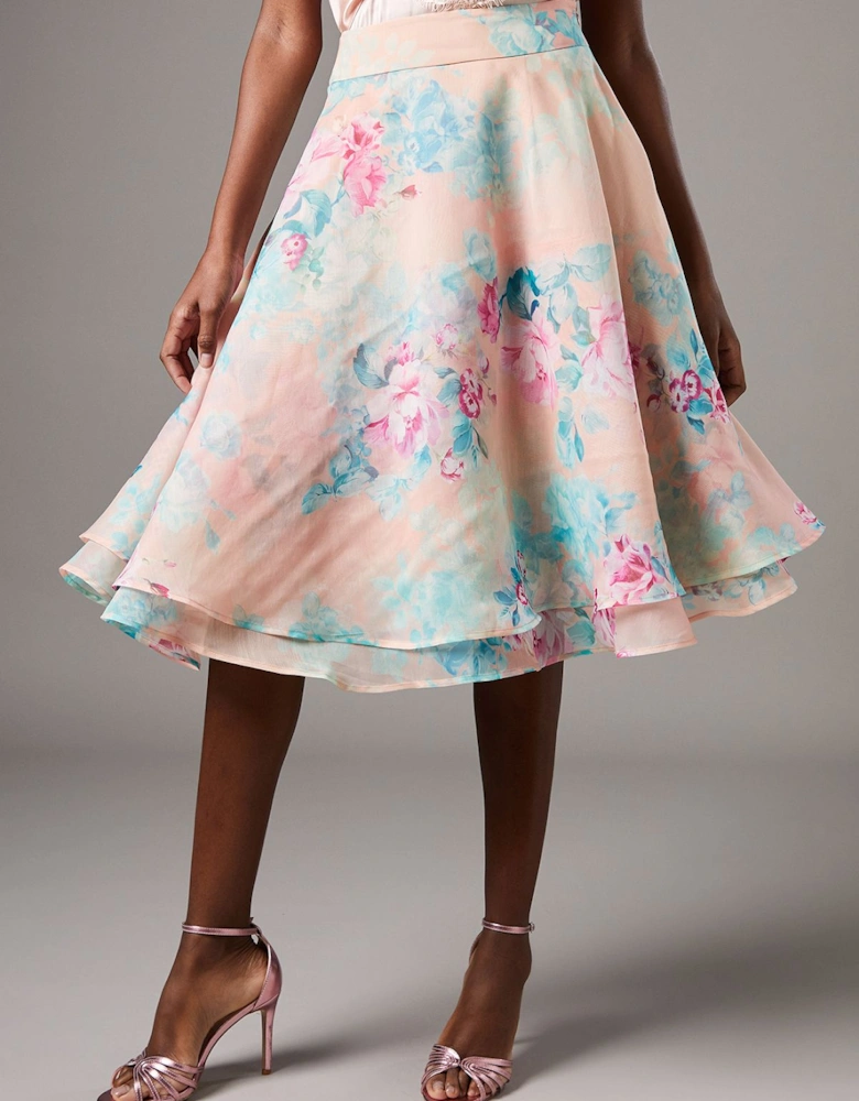 Organza Floral Midi Skirt