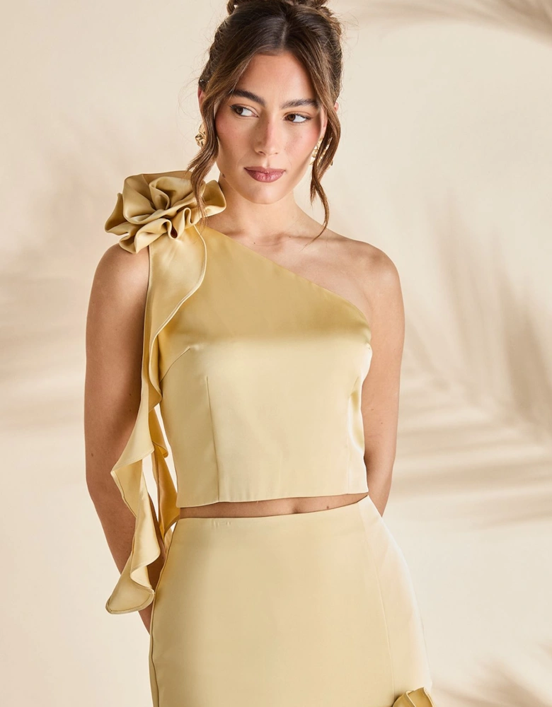 One Shoulder Satin Corsage Top