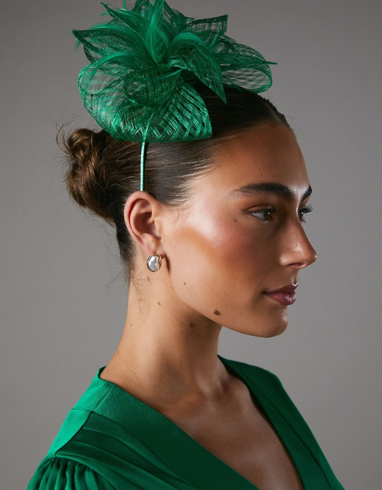 Open Weave Bow And Feather Fascinator