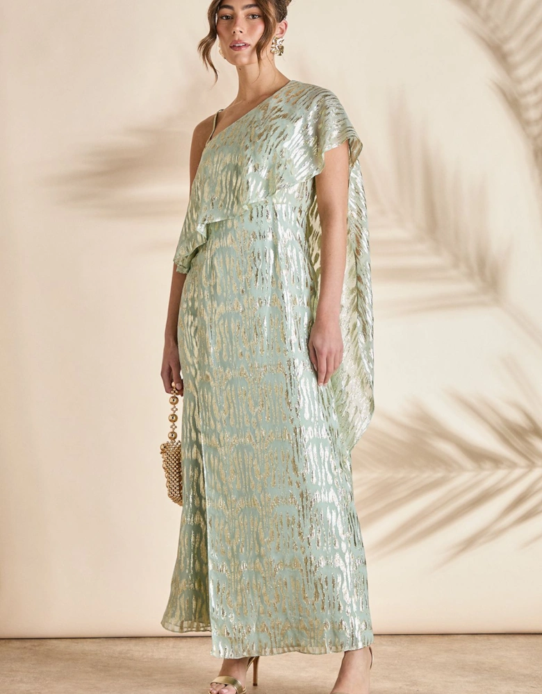 Metallic One Shoulder Maxi Dress
