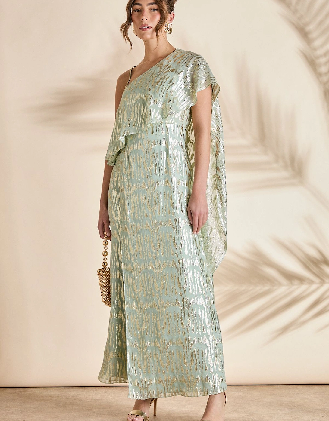 Metallic One Shoulder Maxi Dress, 2 of 1