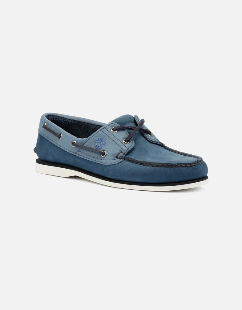 Classic 2 Eye Leather Men's Dark Blue Boat Shoes