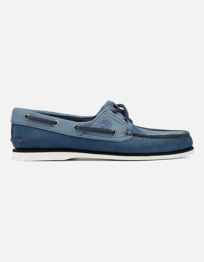 Classic 2 Eye Leather Men's Dark Blue Boat Shoes