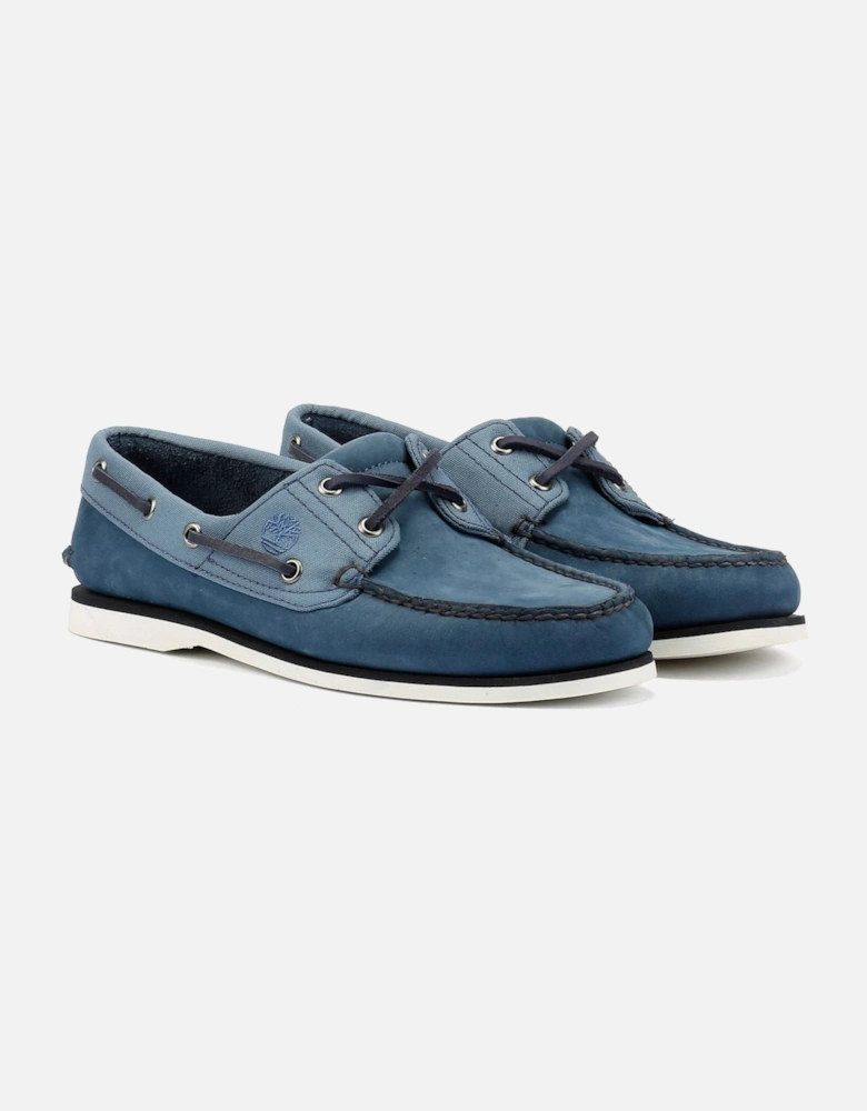 Classic 2 Eye Leather Men's Dark Blue Boat Shoes