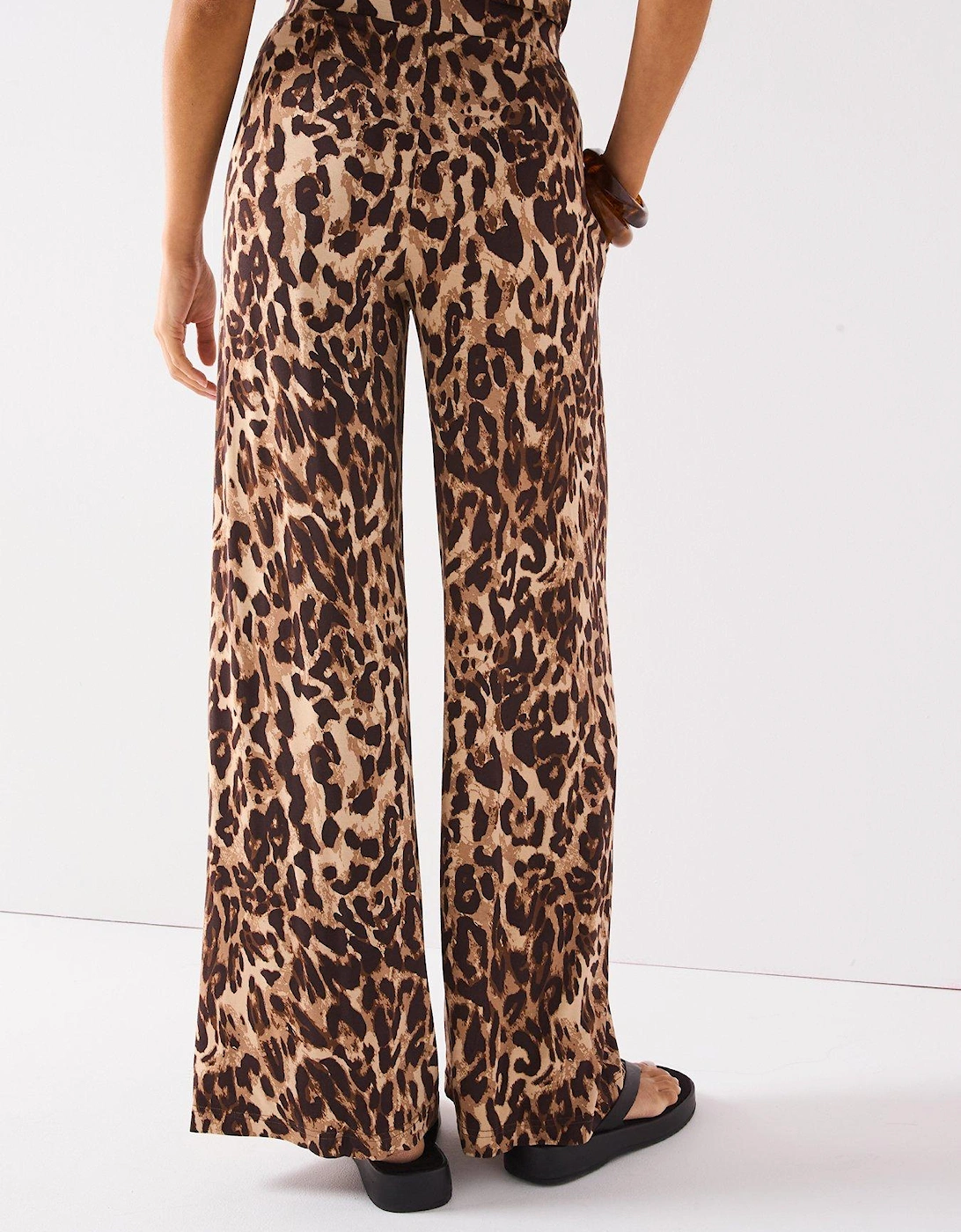 High Waisted Wide Leg Trouser - Brown Print