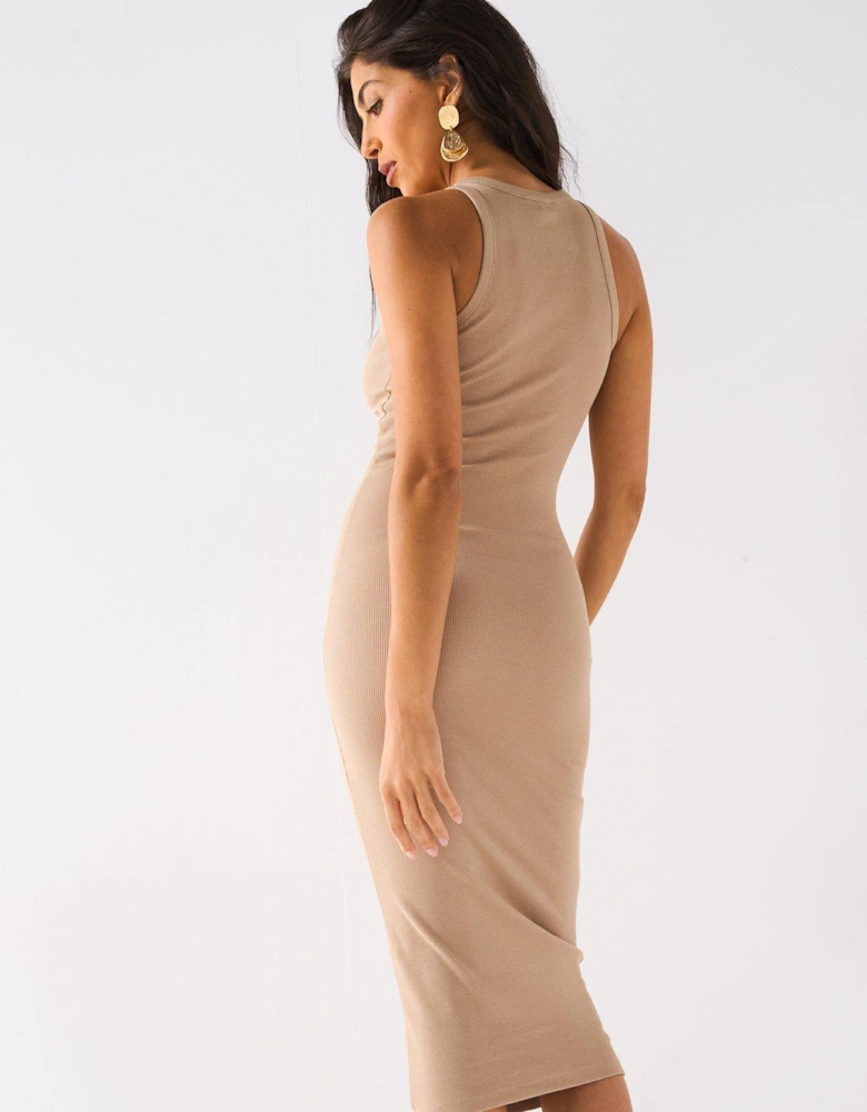 Rib Midaxi Dress - Taupe