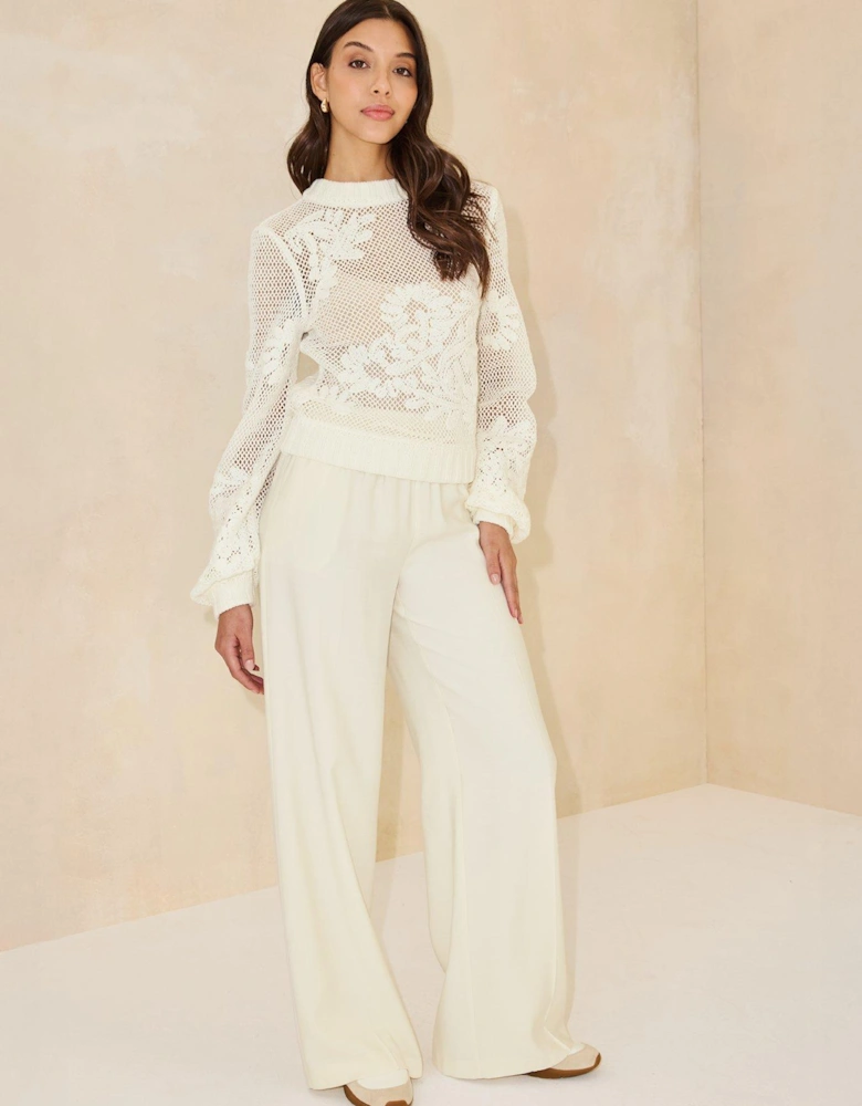 Applique Open Knit Jumper - Cream