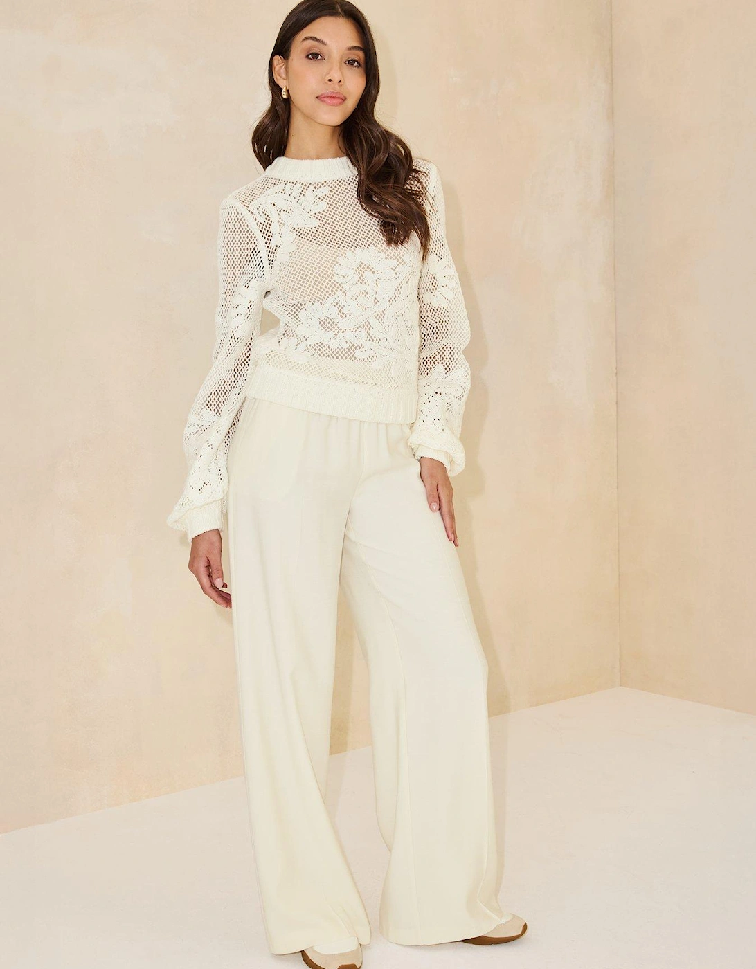 Applique Open Knit Jumper - Cream
