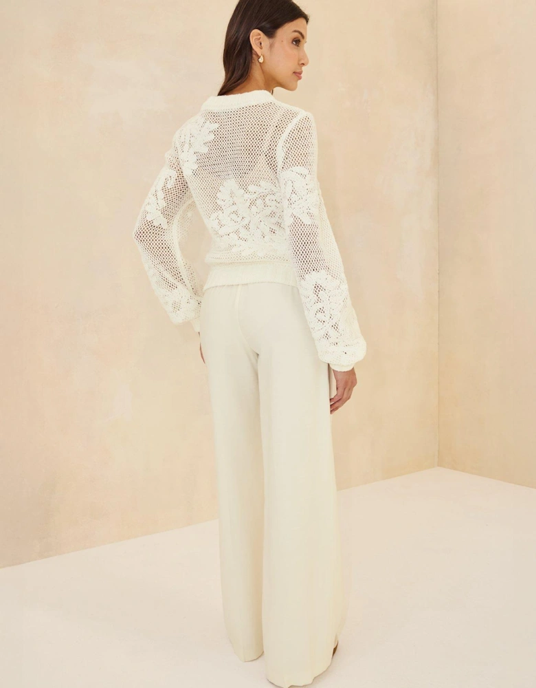 Applique Open Knit Jumper - Cream
