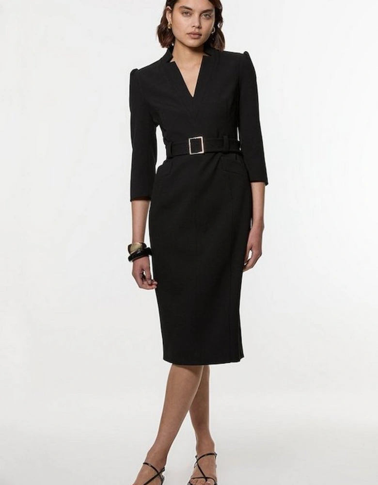 Structured Crepe Belted Forever Midi Dress