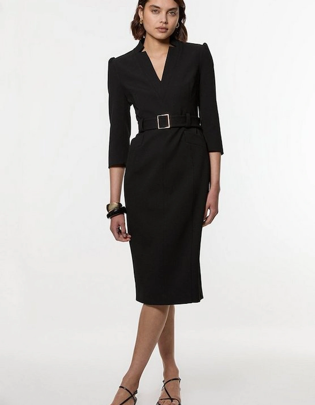 Structured Crepe Belted Forever Midi Dress, 5 of 4