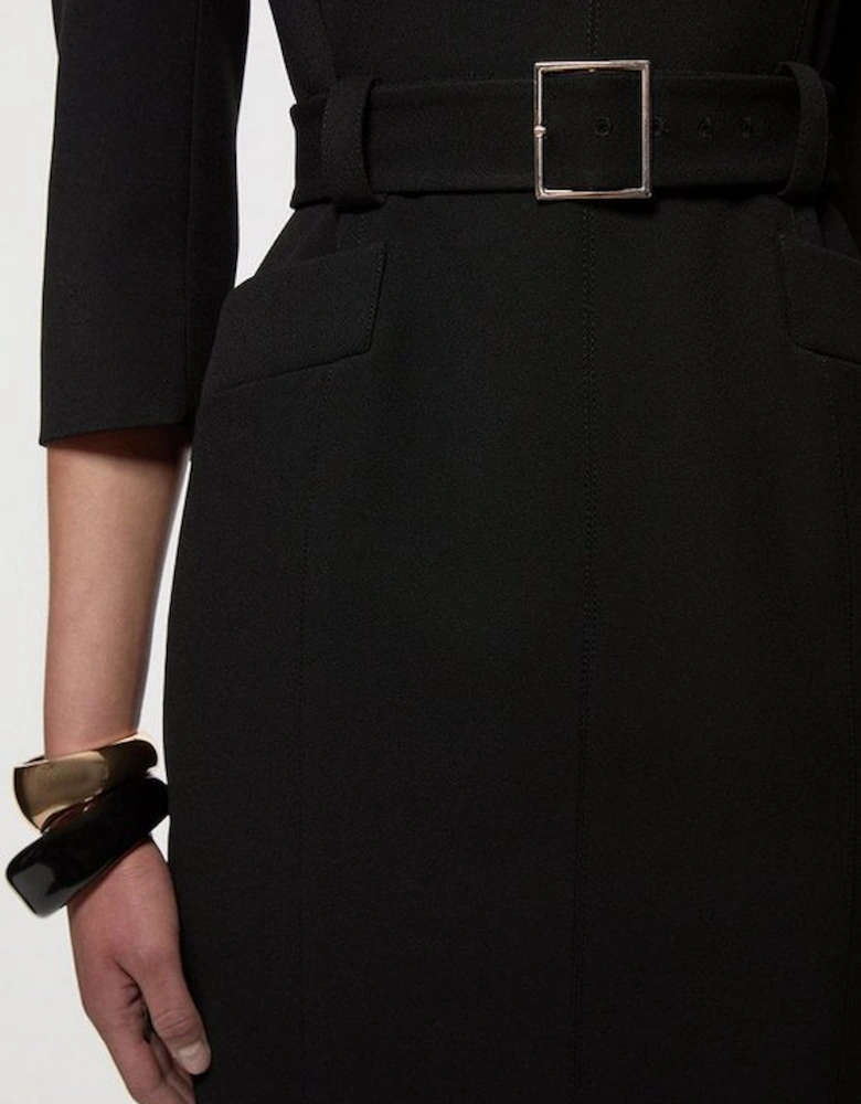 Structured Crepe Belted Forever Midi Dress