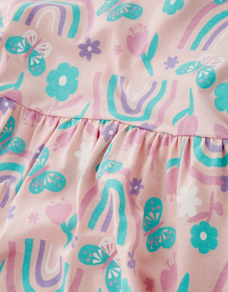 Girls Rainbow Short Sleeve Single Jersey Dress - Pink