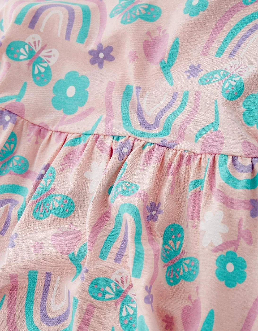 Girls Rainbow Short Sleeve Single Jersey Dress - Pink