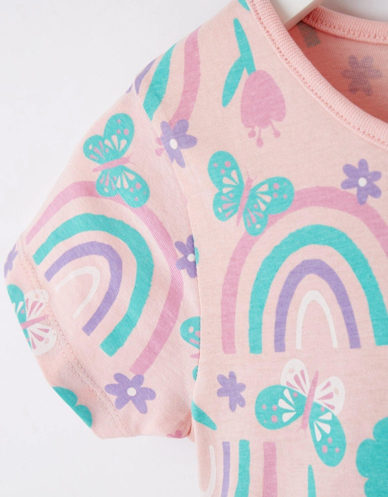 Girls Rainbow Short Sleeve Single Jersey Dress - Pink