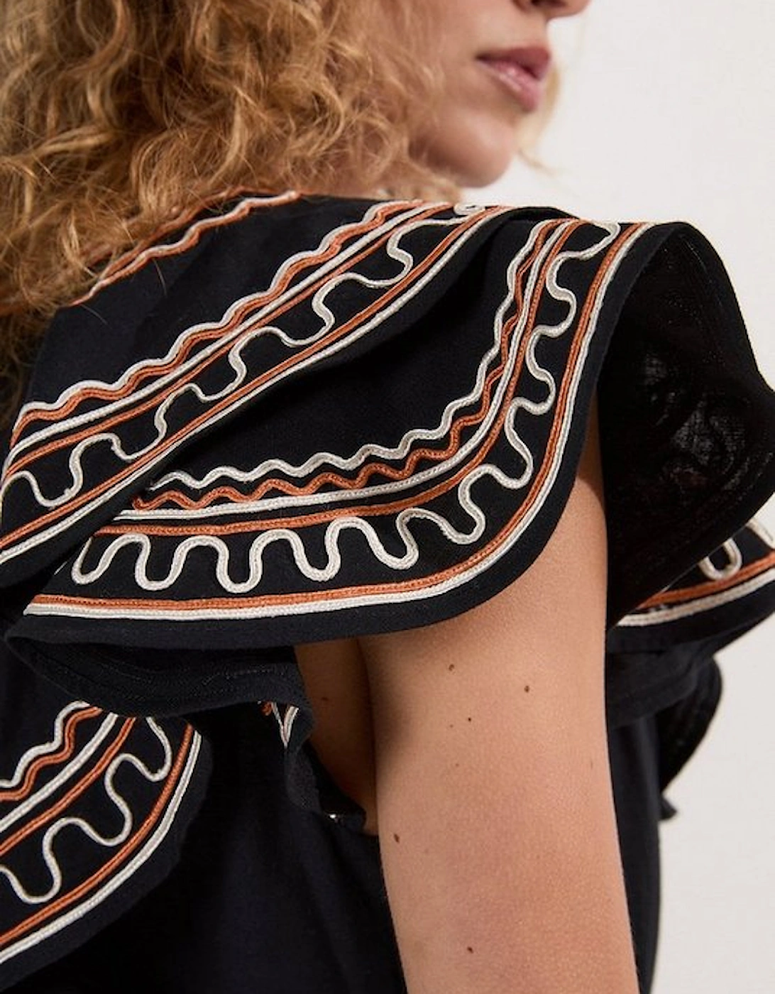 Embroidered Cotton Linen Woven Plunge Mini Dress