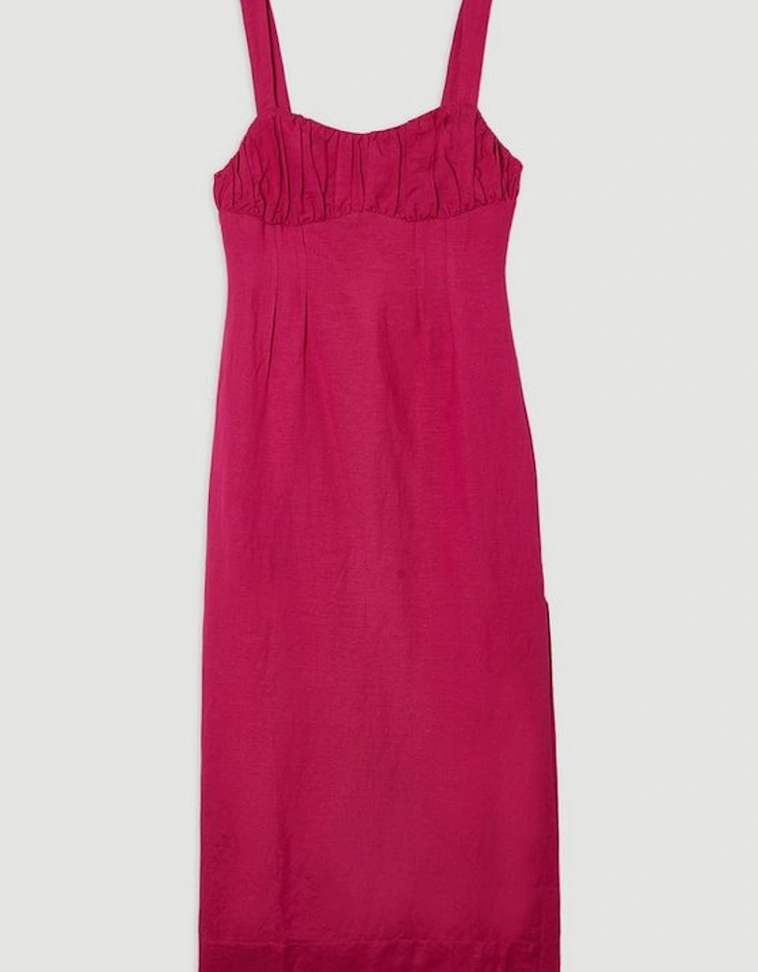 Viscose Linen Ruched Detail Strappy Woven Midi Dress