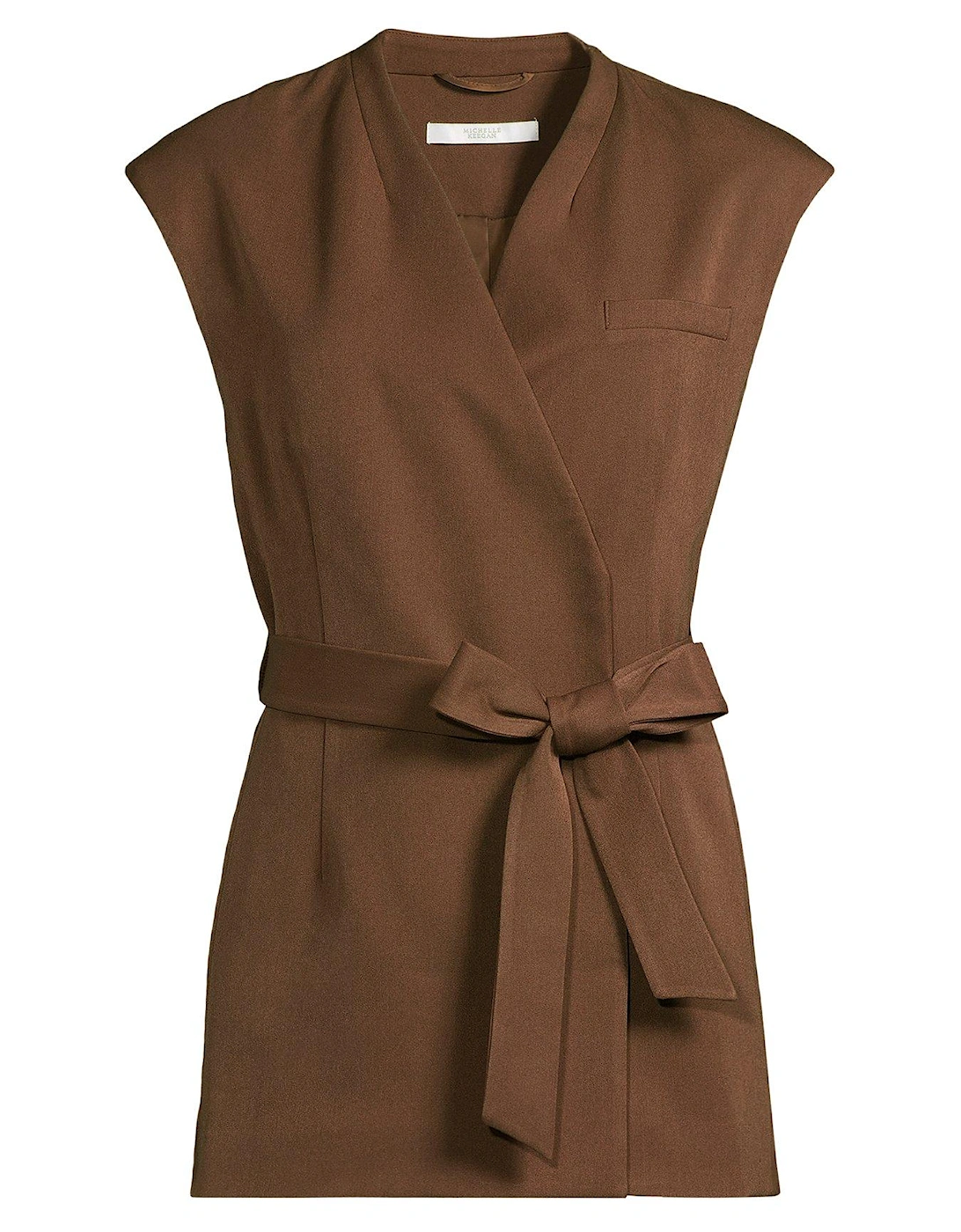 Wrap Over Belt Waistcoat - Brown 