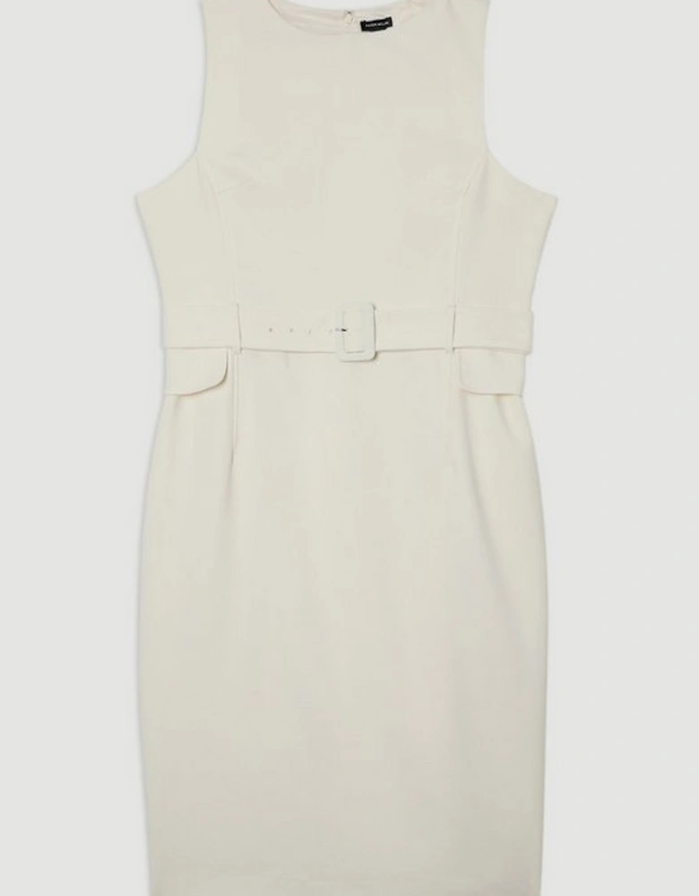 Plus Size Compact Essential Belted Tailored Midi Dress