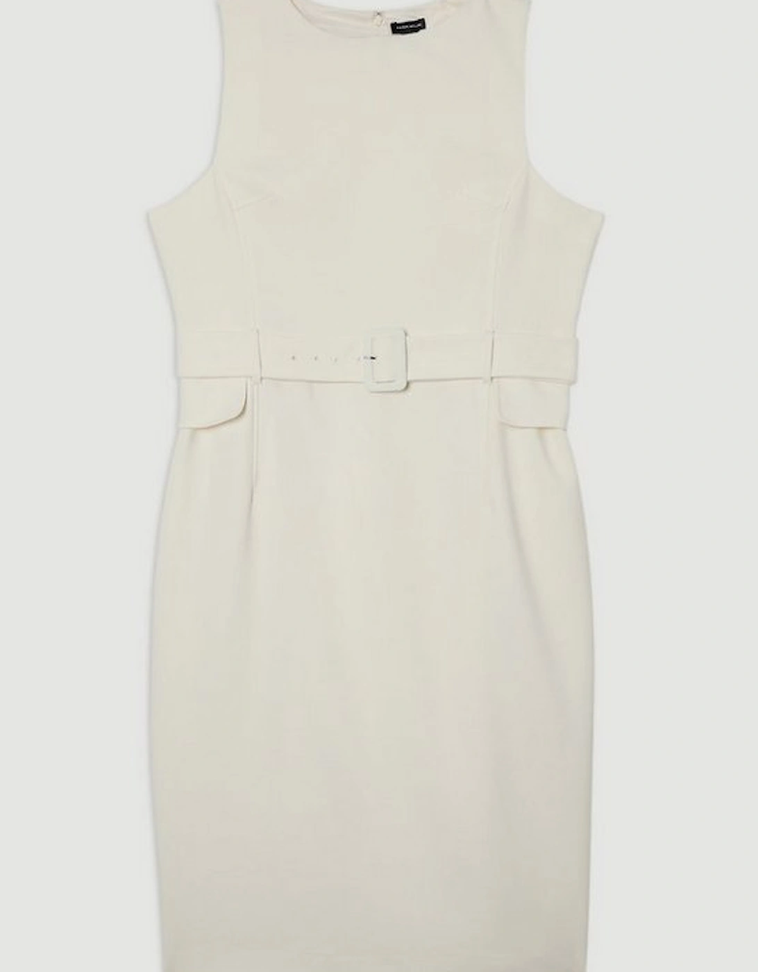 Plus Size Compact Essential Belted Tailored Midi Dress