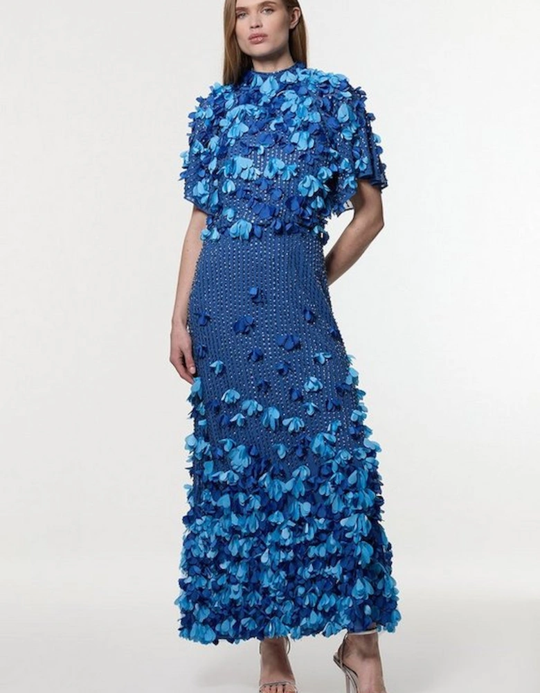 Crystal Applique Angel Sleeve Woven Maxi Dress