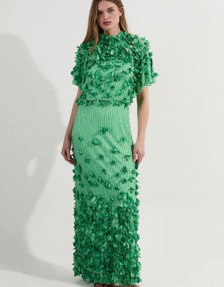 Crystal Applique Angel Sleeve Woven Maxi Dress