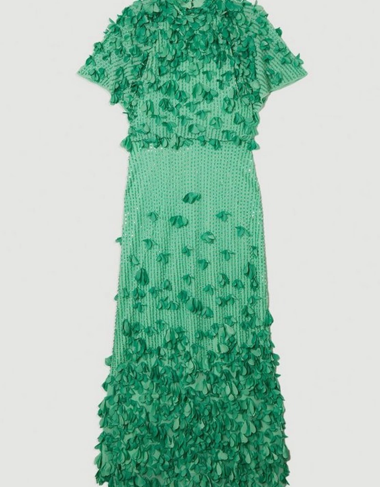 Crystal Applique Angel Sleeve Woven Maxi Dress