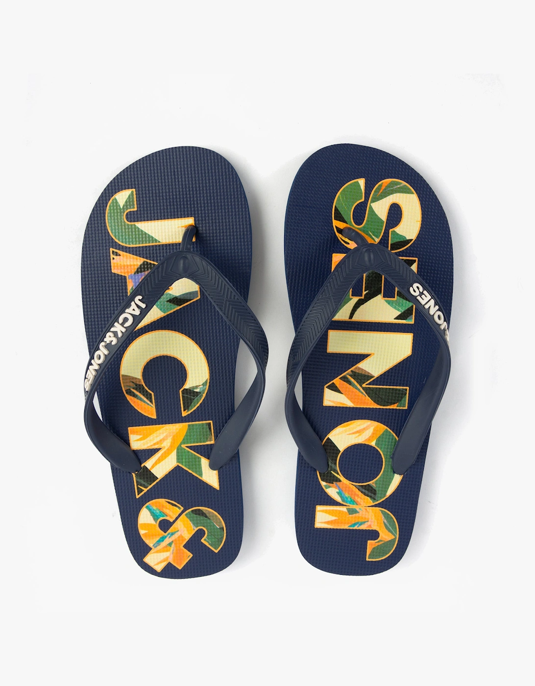 Men's Jack & Jones Logo Palm Print Mens Flip-Flops Medieval Blue - Size, 8/8.5/9