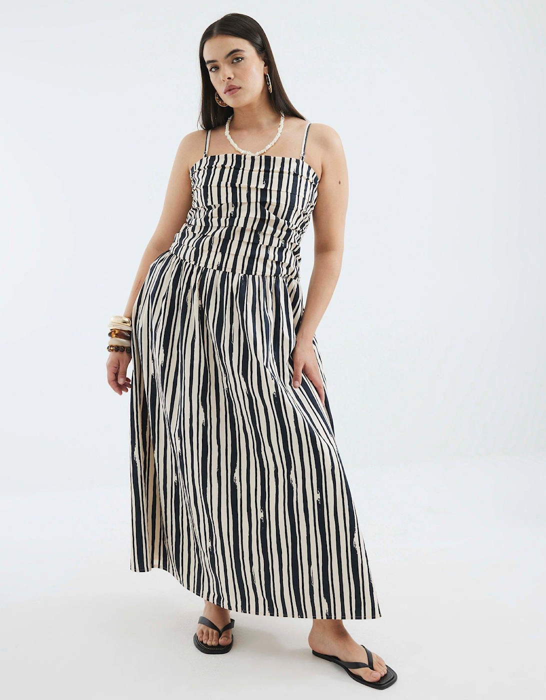 Pleated Bodice Bandeau Midaxi Dress - Stone