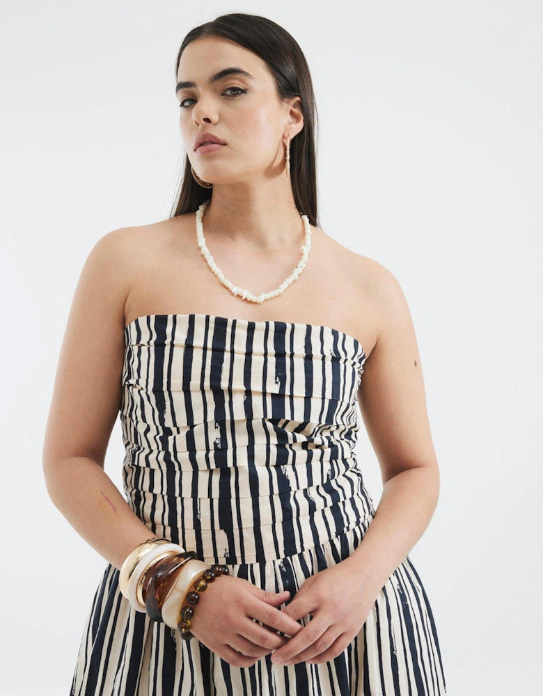 Pleated Bodice Bandeau Midaxi Dress - Stone