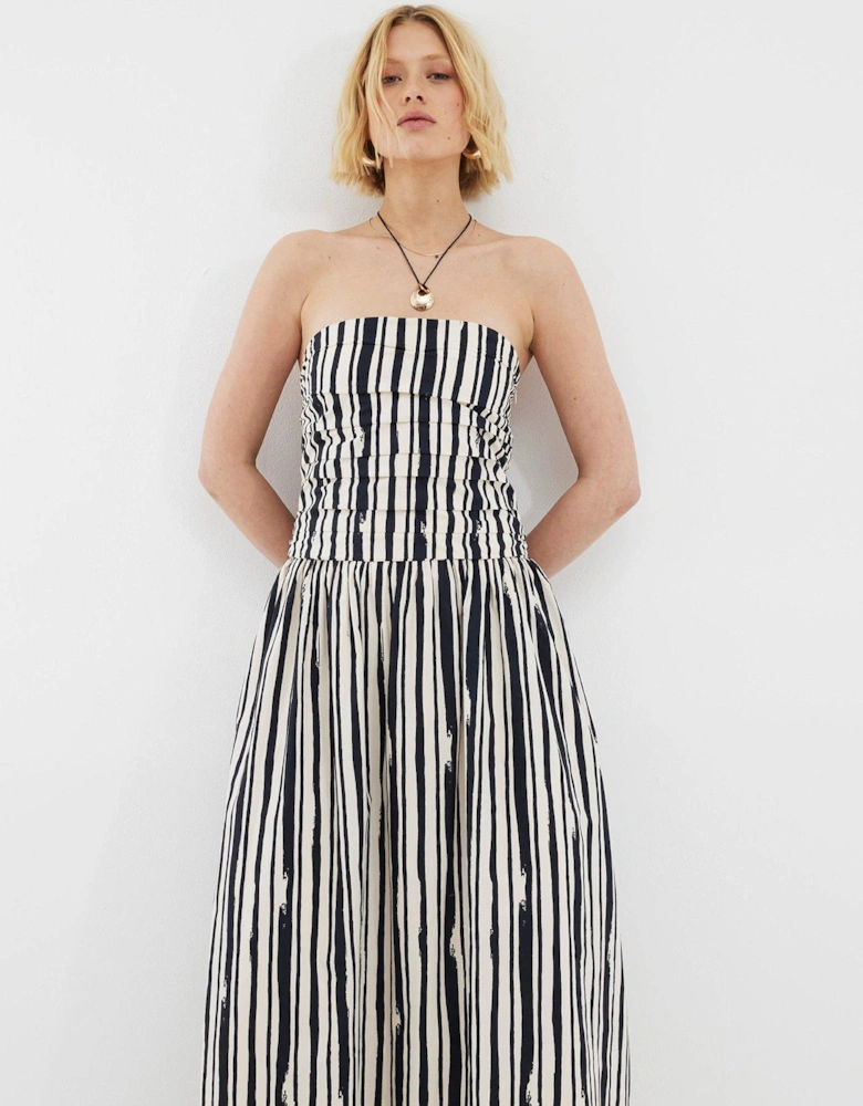 Pleated Bodice Bandeau Midaxi Dress - Stone