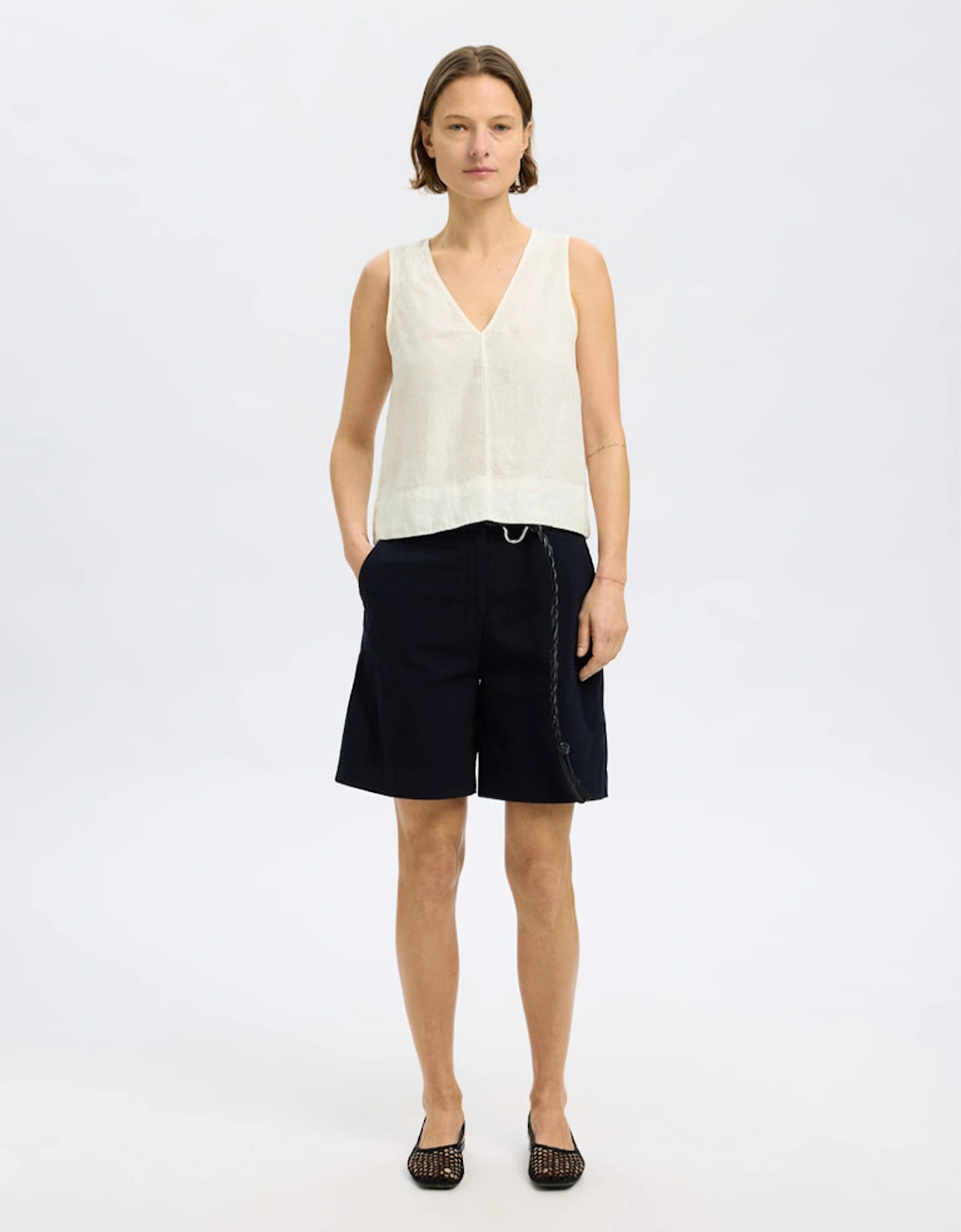 Femme Linna Sleeveless Reversible Linen Top Snow White