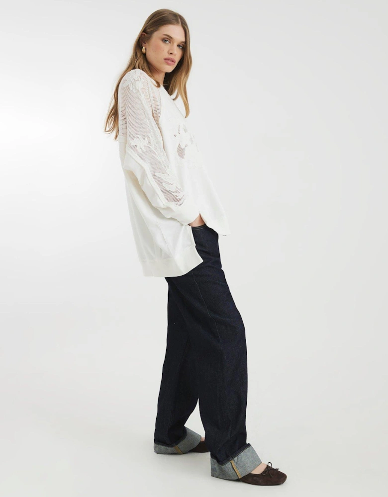 Cutwork Floral Sweatshirt - Cream
